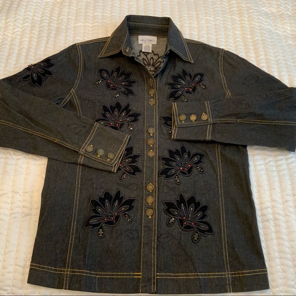 Graff Wear Vintage Embellished Black Denim Jean Jacket Size PXS - Picture 8 of 10